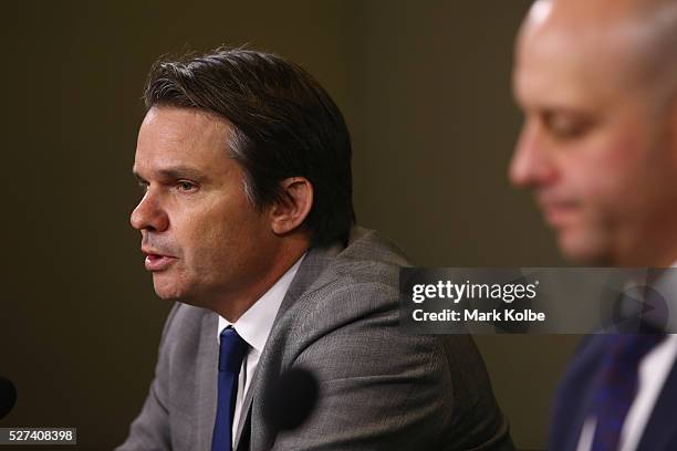 Head of Integrity Nick Weeks speaks to the media during an NRL press conference at NRL Headquarters on May 3, 2016 in Sydney, Australia. The NRL...