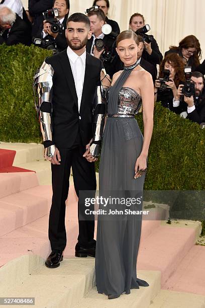 Zayn Malik and Gigi Hadid attend the "Manus x Machina: Fashion In An Age Of Technology" Costume Institute Gala at Metropolitan Museum of Art on May...