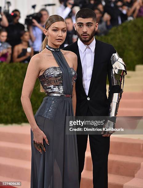 Gigi Hadid and Zayn Malik attend the 'Manus x Machina: Fashion In An Age Of Technology' Costume Institute Gala at Metropolitan Museum of Art on May...