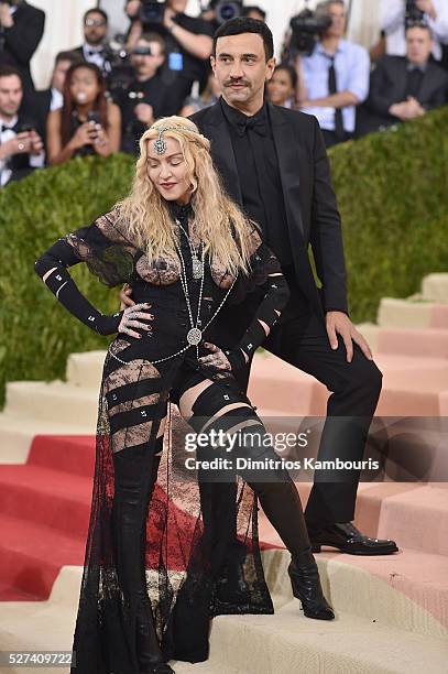 Riccardo Tisci and Madonna attend the 'Manus x Machina: Fashion In An Age Of Technology' Costume Institute Gala at Metropolitan Museum of Art on May...
