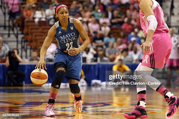 Maya Moore, Minnesota Lynx, in action during the Connecticut Sun Vs Minnesota Lynx, WNBA regular season game at Mohegan Sun Arena, Uncasville,...