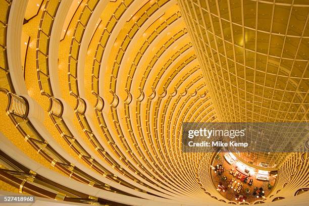 Atrium of the Grand Hyatt hotel, Pudong. This view taken from the 85th floor of the Jin Mao Building looks at the top section of this amazing tower...