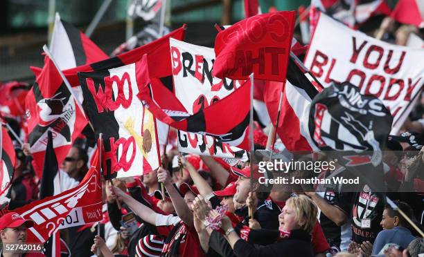 St Kilda Fans show their support during the AFL match between Collingwood and St Kilda at the MCG on May 1, 2005 in Melbourne, Australia.