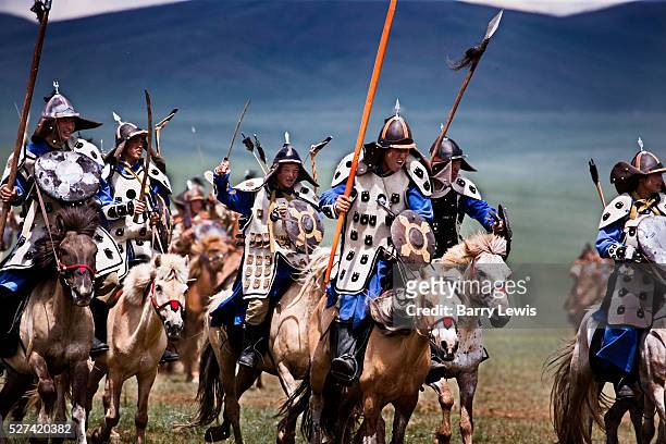 Cavalry charge. Genghis Khan's 800th anniversary Festival of Eurasia. A re-enactment of the unification of the Mongolian tribes under Genghis Khan...