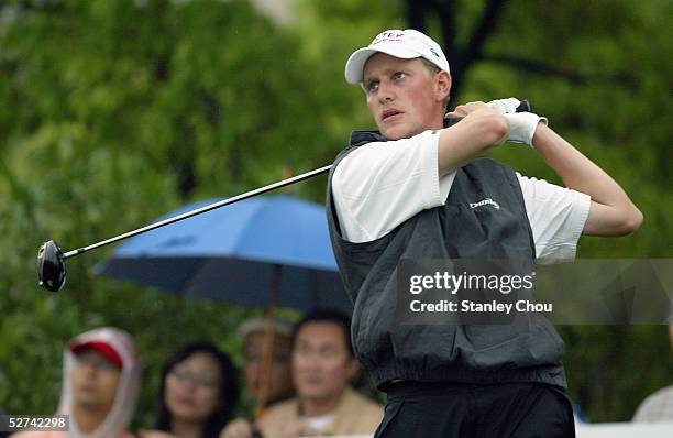 May 1: Simon Wakefield of England follows his tee shot on the 2nd hole during the Final Round of the BMW Asian Open at the Tomson Pudong Golf Club on...