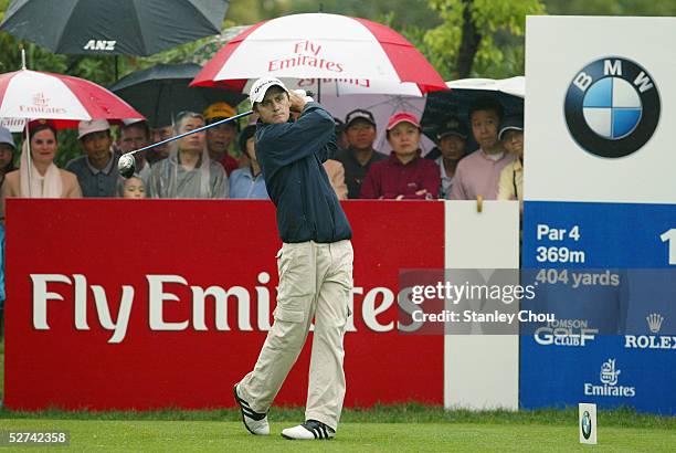 May 1: Jean-Francois Lucquin of France follows his tee shot on the 1st hole during the Final Round of the BMW Asian Open at the Tomson Pudong Golf...