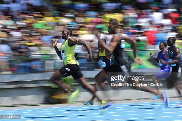 Usain Bolt, Jamaica, wins the Men's 200m from Zharnel Hughes, during the Diamond League Adidas Grand Prix at Icahn Stadium, Randall's Island,...