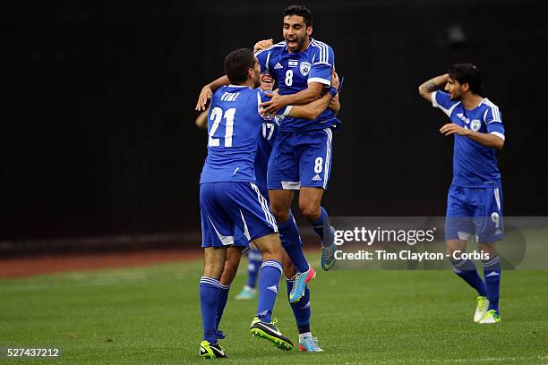 Ezra Hen, Israel, , celebrates with team mates after scoring a stunning goal during the Israel V Honduras International Friendly football match at...