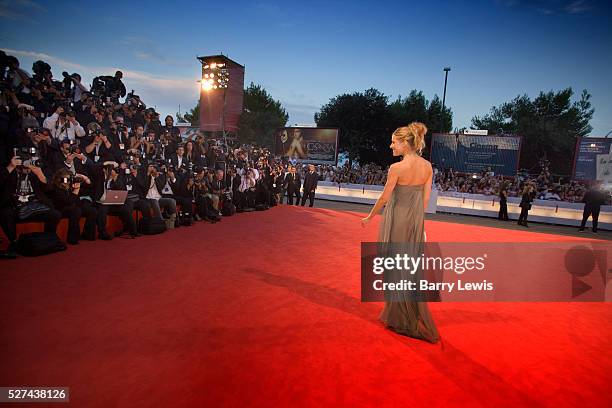 Venice Film Festival 2005, the Lido Venice. Sienna Miller on the red carpet for the film premier of Cassanova wearing a pale blue chiffon...