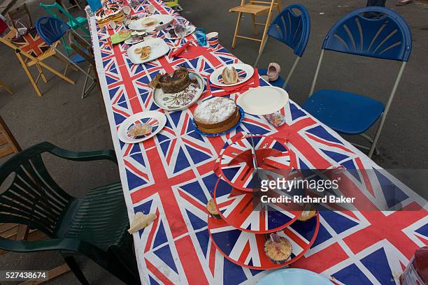 Table aftermath of a community street party in Dulwich, south London celebrating the Diamond Jubilee of Queen Elizabeth. A few months before the...