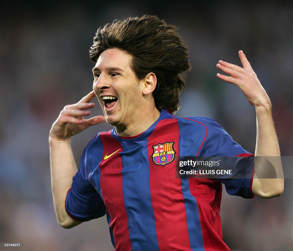 FC Barcelona's Argentinian Messi celebra