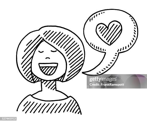 woman speech bubble love heart drawing - happy faces stock illustrations