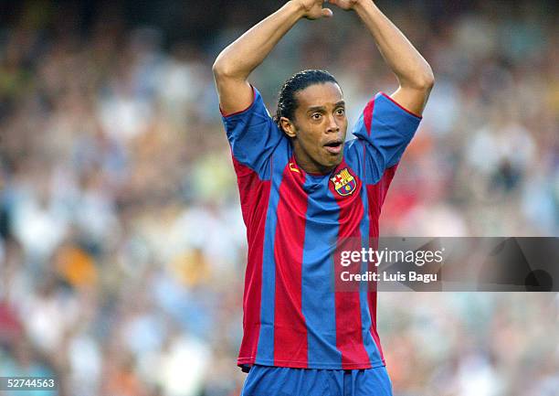 Ronaldinho of FC Barcelona reacts during the La Liga match between FC Barcelona and Albacete on May 1, 2005 at Nou Camp Stadium in Barcelona, Spain.