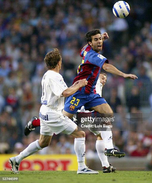 Oleguer Presas of FC Barcelona in action during the La Liga match between FC Barcelona and Albacete on May 1, 2005 at Camp Nou stadium in Barcelona,...