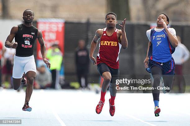 Robert Harris, , Cardinal Hayes, winning the Boys 100 Meter Dash during the 2013 NYC Mayor's Cup Outdoor Track and Field Championships at Icahn...