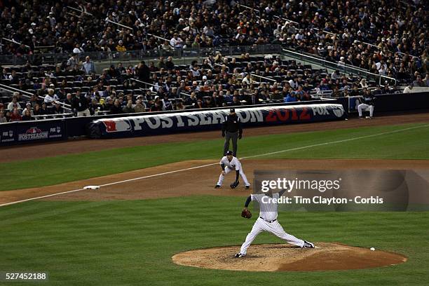 Sabathia, New York Yankees, pitching during the New York Yankees V Baltimore Orioles American League Division Series play-off decider at Yankee...