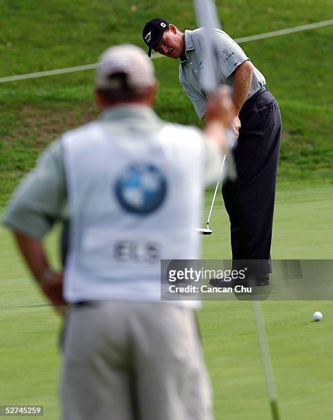 Ernie Els of South Africa hits a putt during the final round of the BMW Asian Open at the Tomson Golf Club on May 2, 2005 in Shanghai, China.
