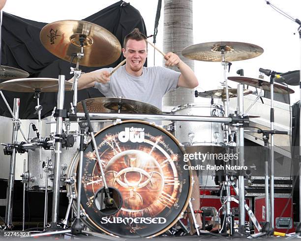 Drummer Garrett Whitlock of Submersed performs during day five of Sunfest, Florida's largest music, art, and waterfront festival on May 1, 2005 in...
