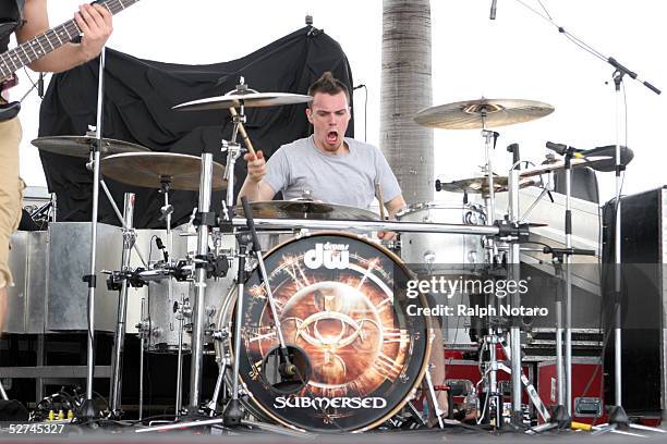 Drummer Garrett Whitlock of Submersed performs during day five of Sunfest, Florida's largest music, art, and waterfront festival on May 1, 2005 in...