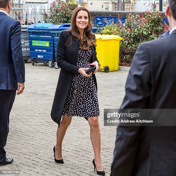 Her Royal Highness The Duchess of Cambridge arriving at Brookhill Children's Centre in Woolwich to learn more about Home-Start and its support for...