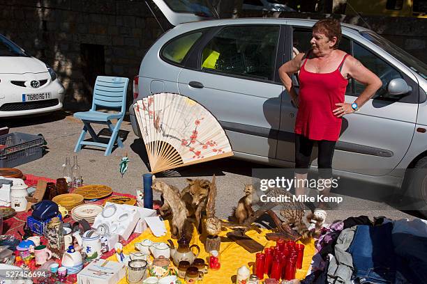 Flea market or brocante in Fabrezan, Languedoc-Roussillon, France. This is a place where locals come to sell off unwanted items, but is essentially a...