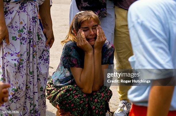 Refugees arriving in Tuzla after escaping from Srebrenica, where between 6000 and 7000 of their fellow moslems were murdered by Serbian forces