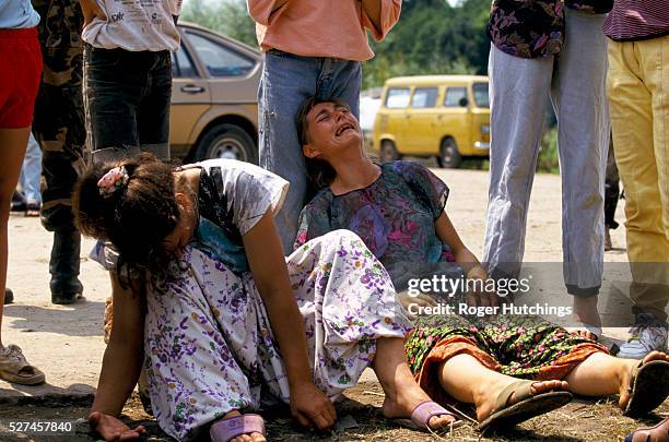 Refugees arriving in Tuzla after escaping from Srebrenica, where between 6000 and 7000 of their fellow moslems were murdered by Serbian forces