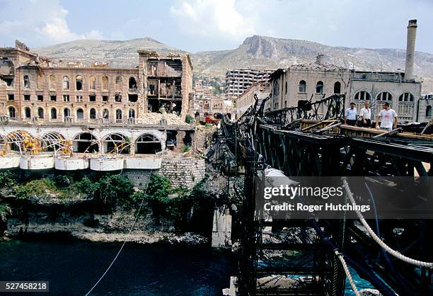 During the civil war in the former Yugoslavia 1991-1995 the city of Mostar which was part Croat part Moslem was divided in two . The moslem east...