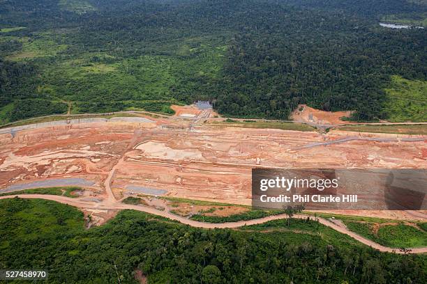 Aeriel view over the construction site of the Belo Monte hydroelectric dam, the largest infrastructure project in Brazil and one of the biggest in...