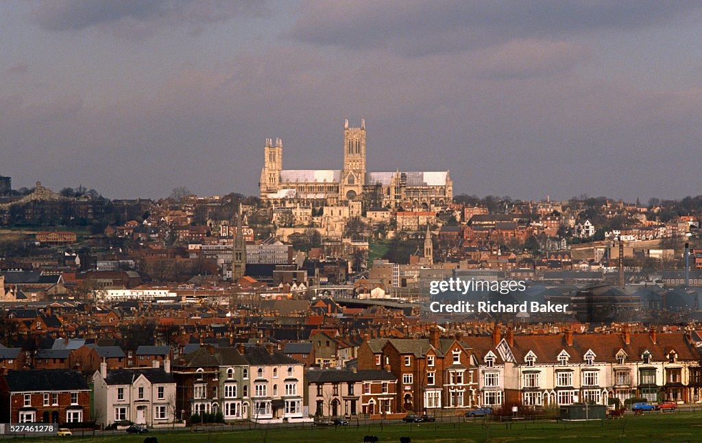 UK - Lincoln - Skyline of Cathedral and local housing