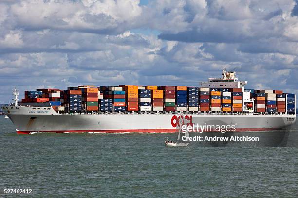 The OOCL Southampton container ship heading up to Solent to Southampton, UK. | Location: Solent, Hampshire, United Kingdom.