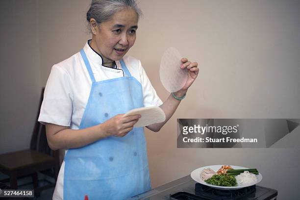 Cam Van, Vietnam's first television chef demonstrates how to make traditional Vietnamese dipping sauces at her restaurant, Doan Cam Van, Ho Chi Minh...