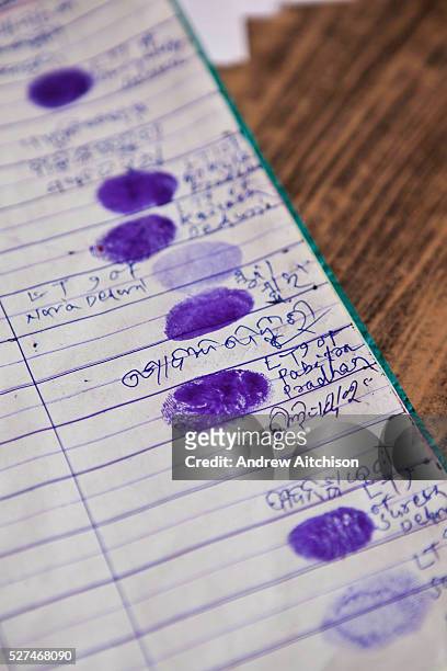 The finger prints of people registering for birth certificates from a rural slum in the Orissa district of India gets legal advice and birth...