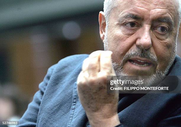 Fashion designer Elio Fiorucci is pictured during a break in Milan's first strategic fashion conference, 02 May 2005 in central Milan. Fashion...