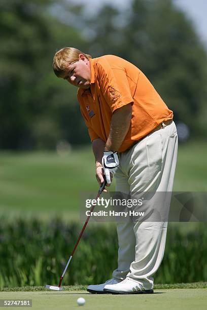 John Daly hits a putt during the final round of the Houston Open at the Redstone Golf Club on April 24, 2005 in Houston, Texas.