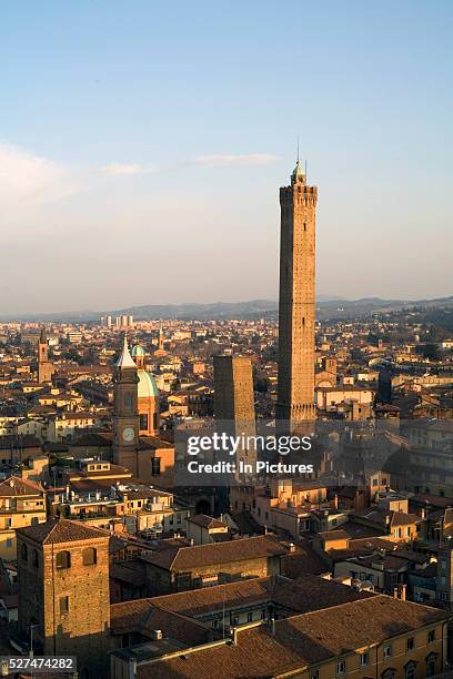 View of Bologna from the private Prendiparte Tower. Of the some 100 towers orinally standing in the Felsineo center, the Prendiparte Tower is one of...