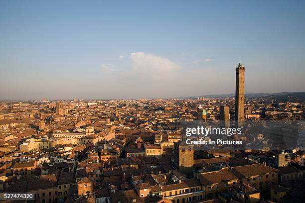 View of Bologna from the private Prendiparte Tower. Of the some 100 towers orinally standing in the Felsineo center, the Prendiparte Tower is one of...