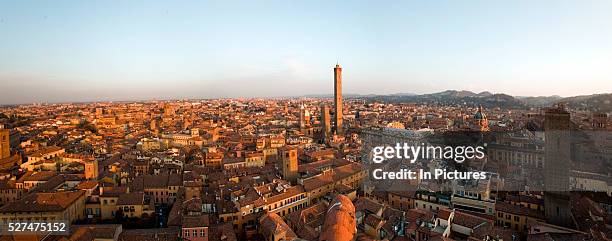 View of Bologna from the private Prendiparte Tower. Of the some 100 towers orinally standing in the Felsineo center, the Prendiparte Tower is one of...