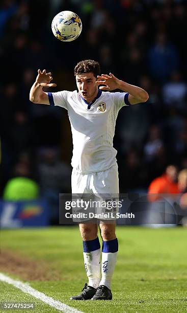 Lewie Coyle of Leeds United FC throws the ball back in to play during the Sky Bet Championship match between Leeds United and Charlton Athletic at...