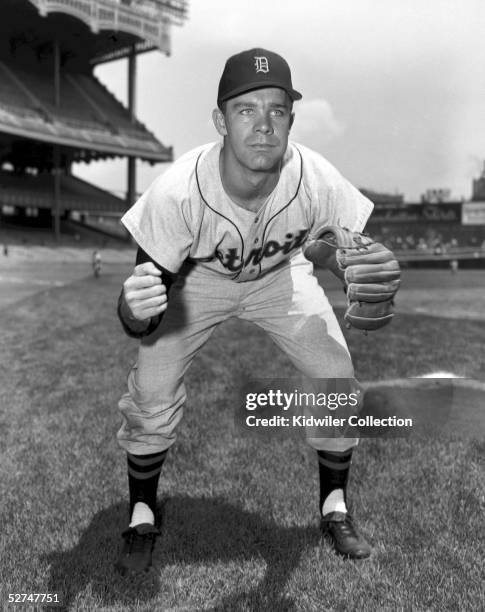 Infielder Harvey Kuenn of the Detroit Tigers poses for a portrait prior to a game in the 1950's against the New York Yankees at Yankee Stadium in New...