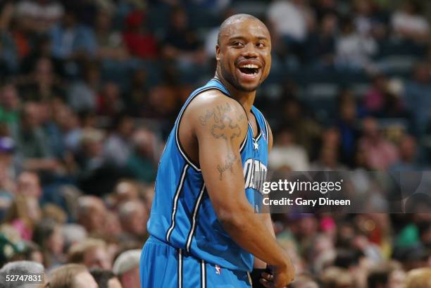 Brandon Hunter of the Orlando Magic smiles during the game against the Milwaukee Bucks on April 16, 2005 at the Bradley Center in Milwaukee,...