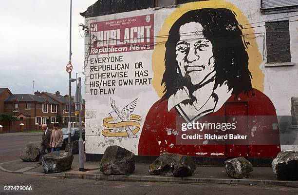 The face of the Irish Republican Bobby Sands is painted on the office wall of Sinn Feinn, the left-wing politcal arm of the Irish Republican Army in...