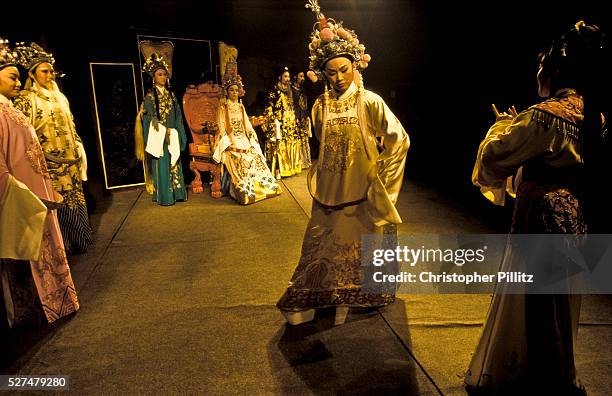 Zhang Lin, 23 leading Yue opera performer from the Xiao Bai Hua Shaoxing Opera Troupe during her night's performance together with an all womens cast...