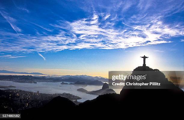 Early morning skyline of Rio de Janeiro, the Corcovado, Christ and the Guanabara bay