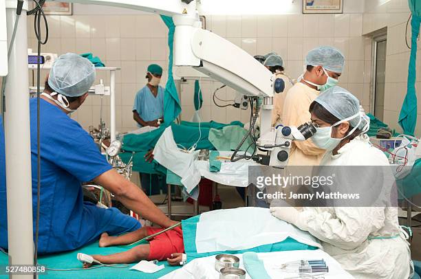 India, Bihar. Mastichak. Akhand Jyoti Eye Hospital. A toddler has a cataract operation under general anaesthetic.