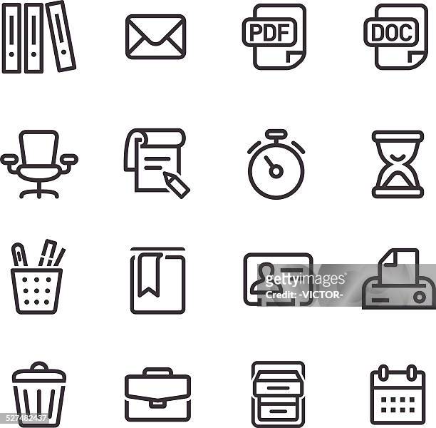 office work icons set - line series - filing documents stock illustrations