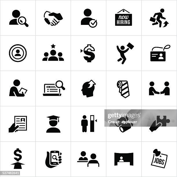 black recruiting and hiring icons - candidate stock illustrations