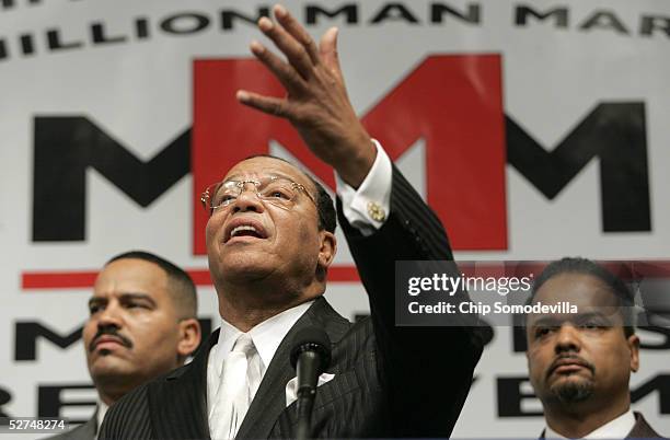 Minister Louis Farrakhan, leader of the Nation of Islam, speaks during a news conference to discuss the 10th anniversary of the Million Man March May...