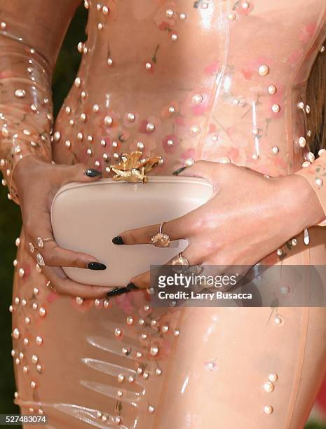 Beyonce, handbag detail, attends the "Manus x Machina: Fashion In An Age Of Technology" Costume Institute Gala at Metropolitan Museum of Art on May...
