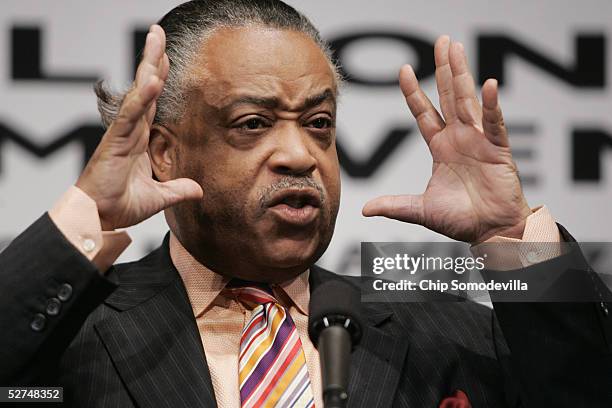 Rev. Al Sharpton speaks during a news conference to discuss the 10th anniversary of the Million Man March May 2, 2005 at the National Press Club in...